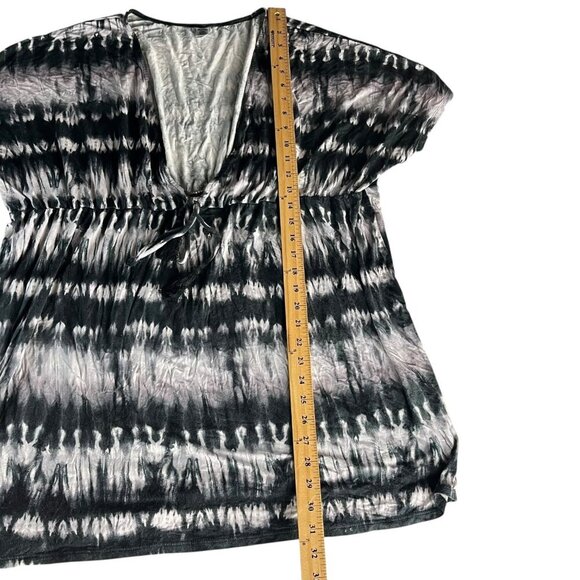 Joe Boxer Womens Tie Dye Camisole Blouse Size 1X/2X Black & Gray V-Neck Tassels - Picture 7 of 16